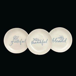 Set Of 8 Celebrate It "Grateful Thankful Blessed" Stoneware Salad Plates 8" EUC